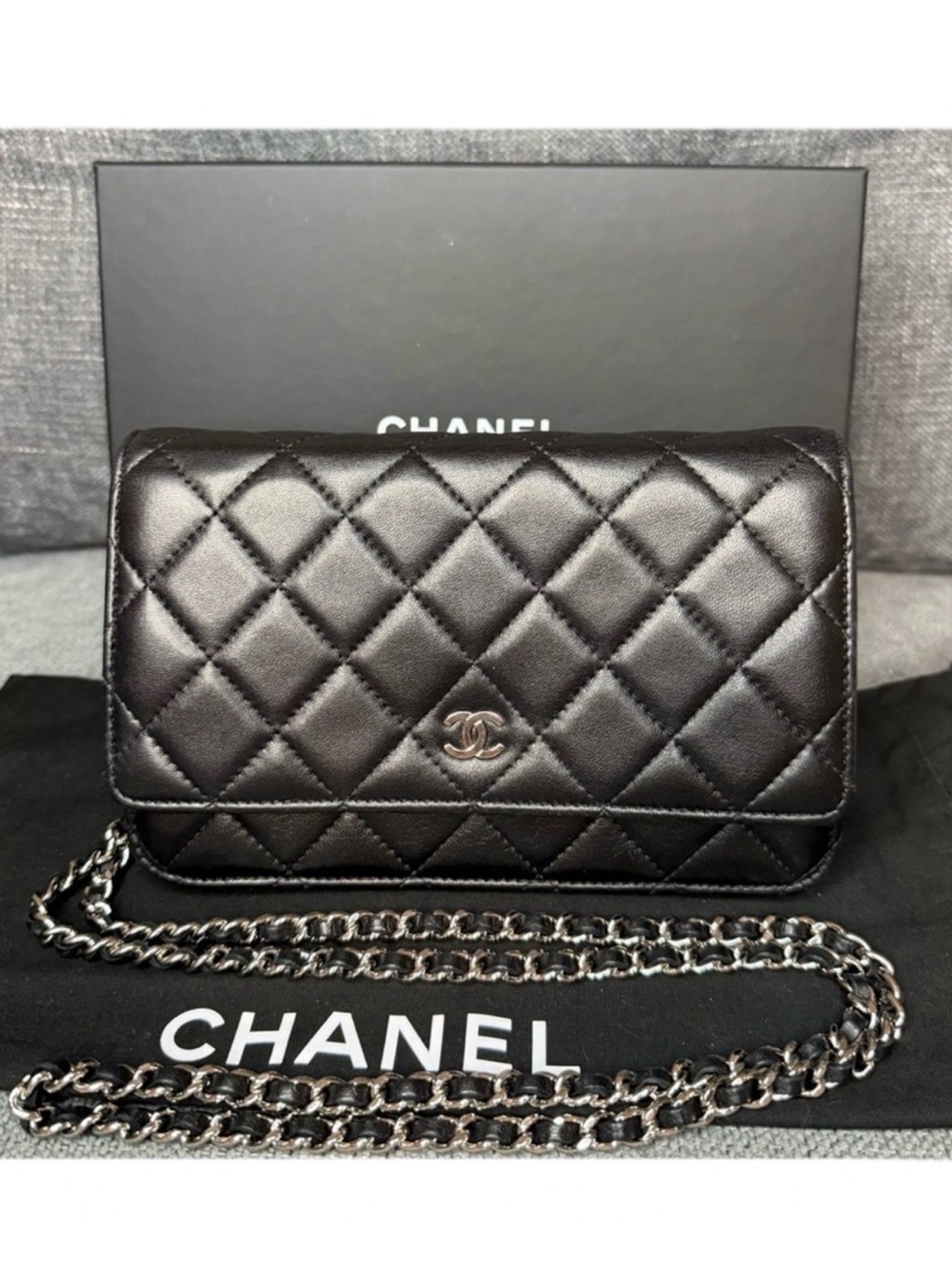 CHANEL classic wallet on chain WOC LAMBSKIN leather